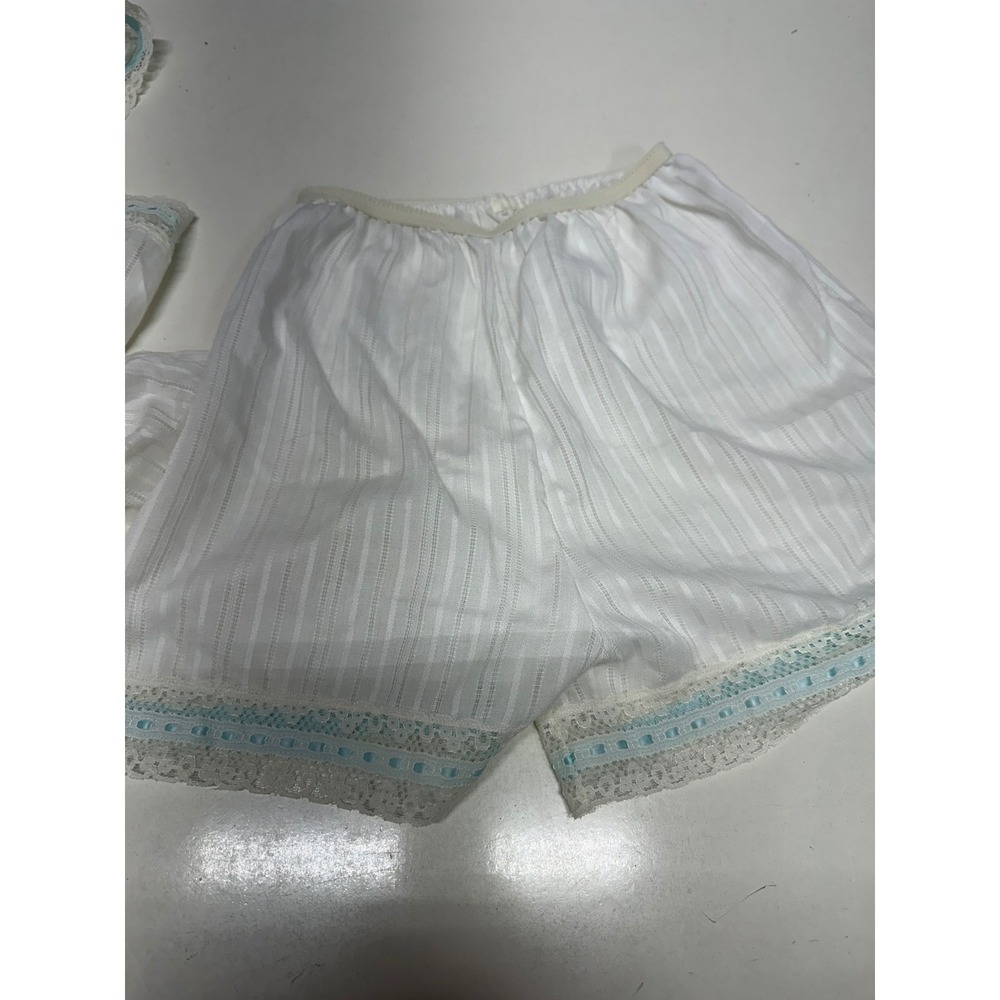 Vintage Komar Pajama Set White Blue Lace Trim Camisole Shorts Size 5 Made in USA - Picture 3 of 8